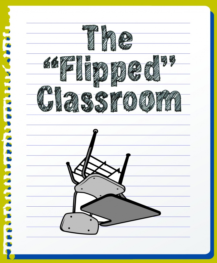 The "flipped" classroom - drawing of an upside down school desk on a piece of notebook paper.