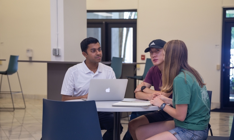 Students working at a table