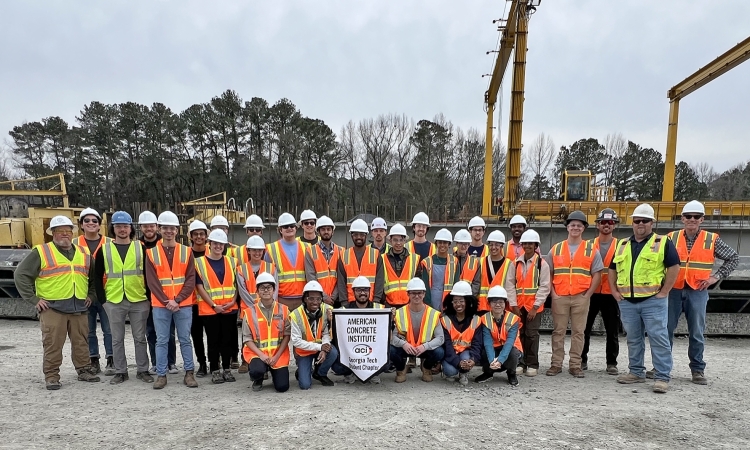 Group of photo of students in protective gear at Concrete plant