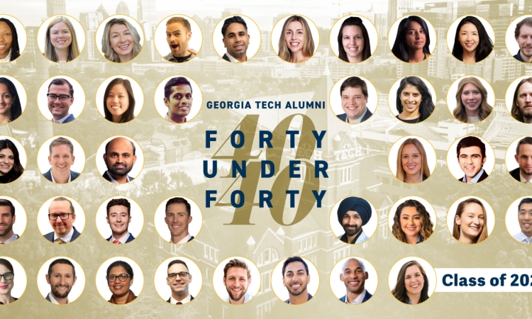 A graphic with 40 headshots and the words Forty Under Forty 