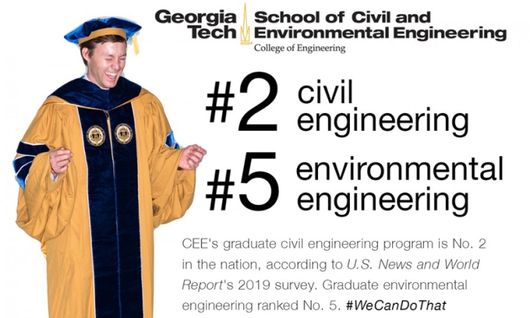 CEE's graduate civil engineering program is No. 2 in the nation, according to U.S. News and World Report's 2019 survey. Graduate environmental engineering ranked No. 5. #WeCanDoThat