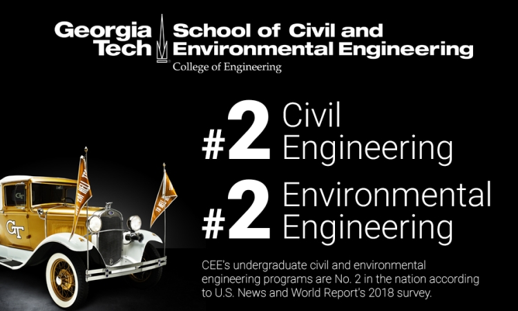 CEEatGT's undergraduate civil and environmental engineering programs are No. 2 in the nation, according to U.S. News and World Report's 2018 survey.