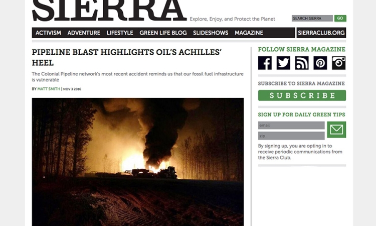 Sierra Magazine story about the explosion at a gas pipeline in Alabama.