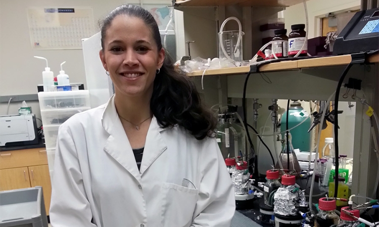 Ph.D. student Christine Dykstra in her lab.
