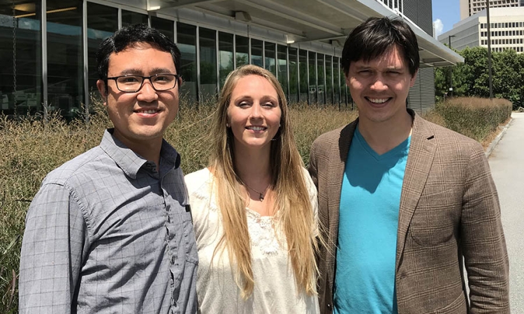 Environmental engineering senior Megan Haynes, center, with her mechanical engineering collaborators Andrey Gunawan, left, and Shannon Yee. Haynes has been doing research on desalination that recently won her second place in an American Society of Mechanical Engineers paper competition. (Photo Courtesy: Megan Haynes)