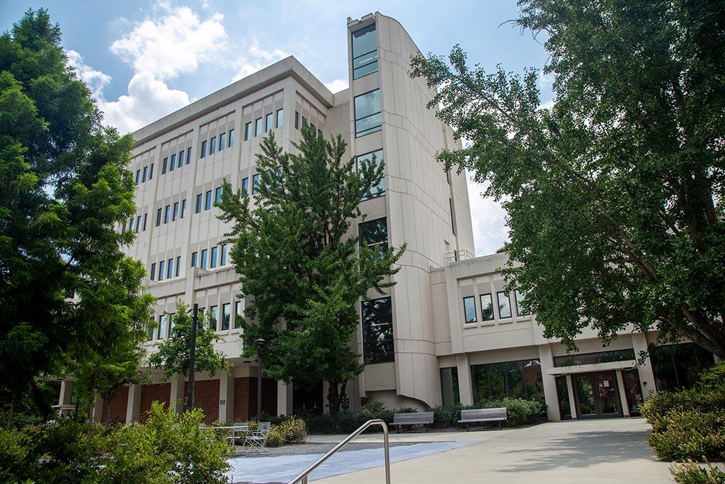 A white mid-rise building 