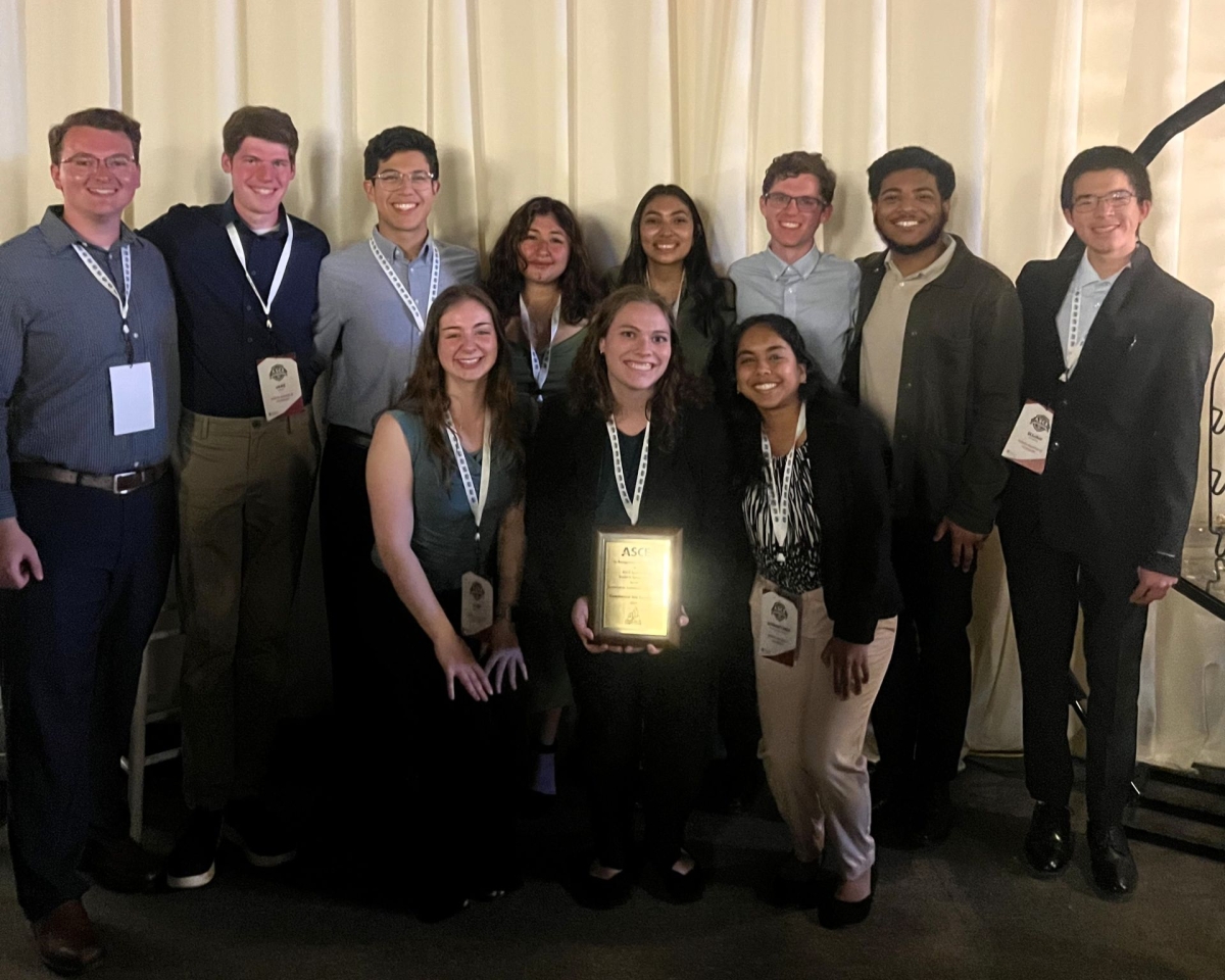Eleven students of the GT-ASCE Sustainable Solutions team pose with their first-place plaque