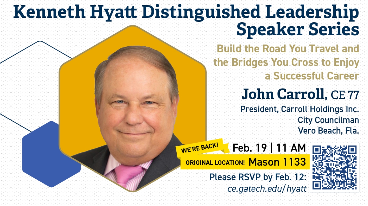 Flyer for the Spring 2026 Hyatt Lecture featuring a picture of John Carroll