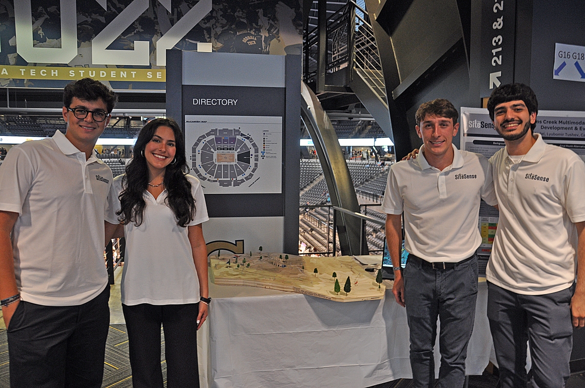 SiteSense standing in front of their project in McCamish Pavilion at the Capstone Design Expo