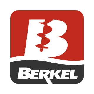 White B with a screw/drill on a red field on top of BERKEL in white on black